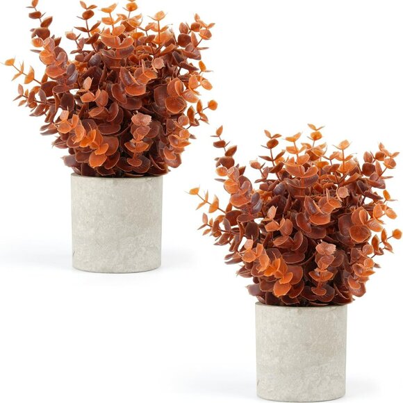 Other - 2 PCS Small Fake Eucalyptus Plant Artificial Potted Plants Indoor for Desk, Shel